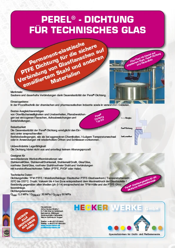 PTFE Dichtung für die sichere Verbindung von Glasflanschen auf emailliertem Stahl und anderen Materialien